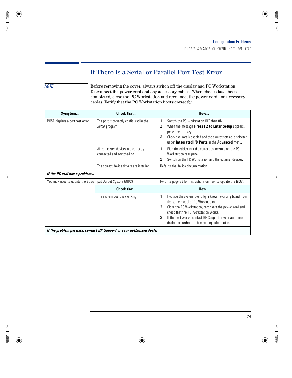If there is a serial or parallel port test error | HP KAYAK XU800 User Manual | Page 29 / 52