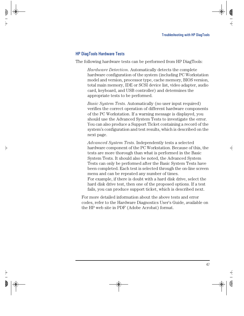 Hp diagtools hardware tests | HP KAYAK XU800 User Manual | Page 47 / 52