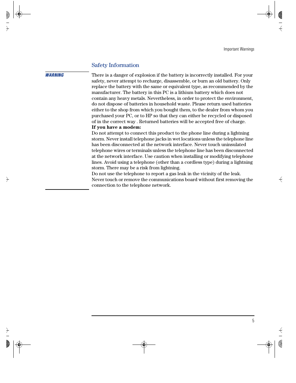 Safety information | HP KAYAK XU800 User Manual | Page 5 / 52