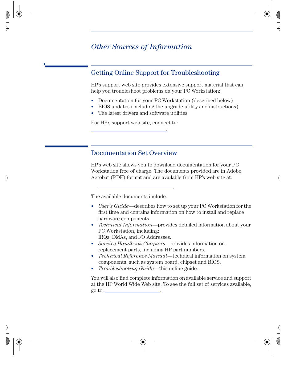 Other sources of information, Getting online support for troubleshooting, Documentation set overview | HP KAYAK XU800 User Manual | Page 51 / 52