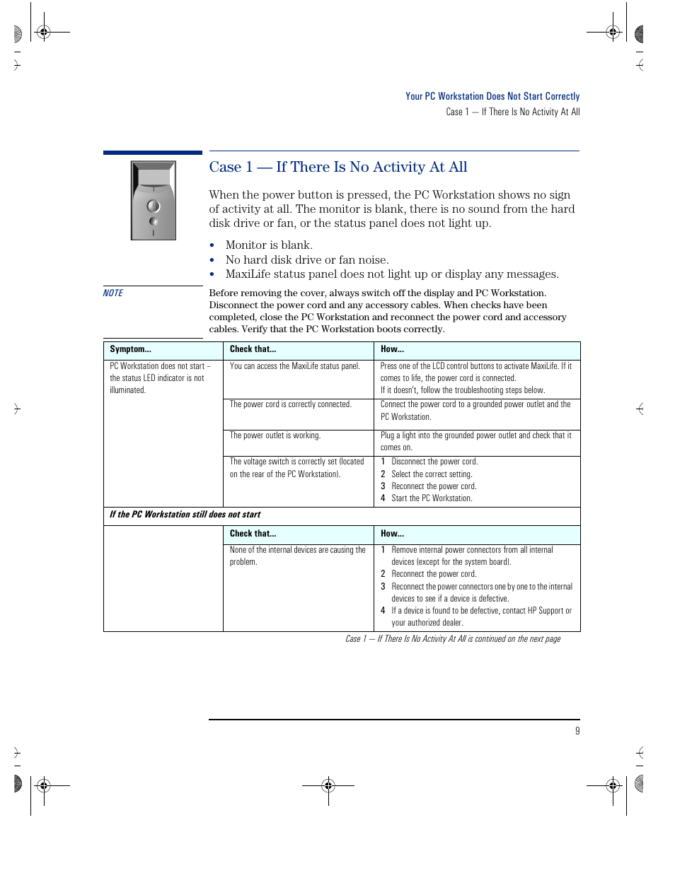 Case 1 — if there is no activity at all | HP KAYAK XU800 User Manual | Page 9 / 52