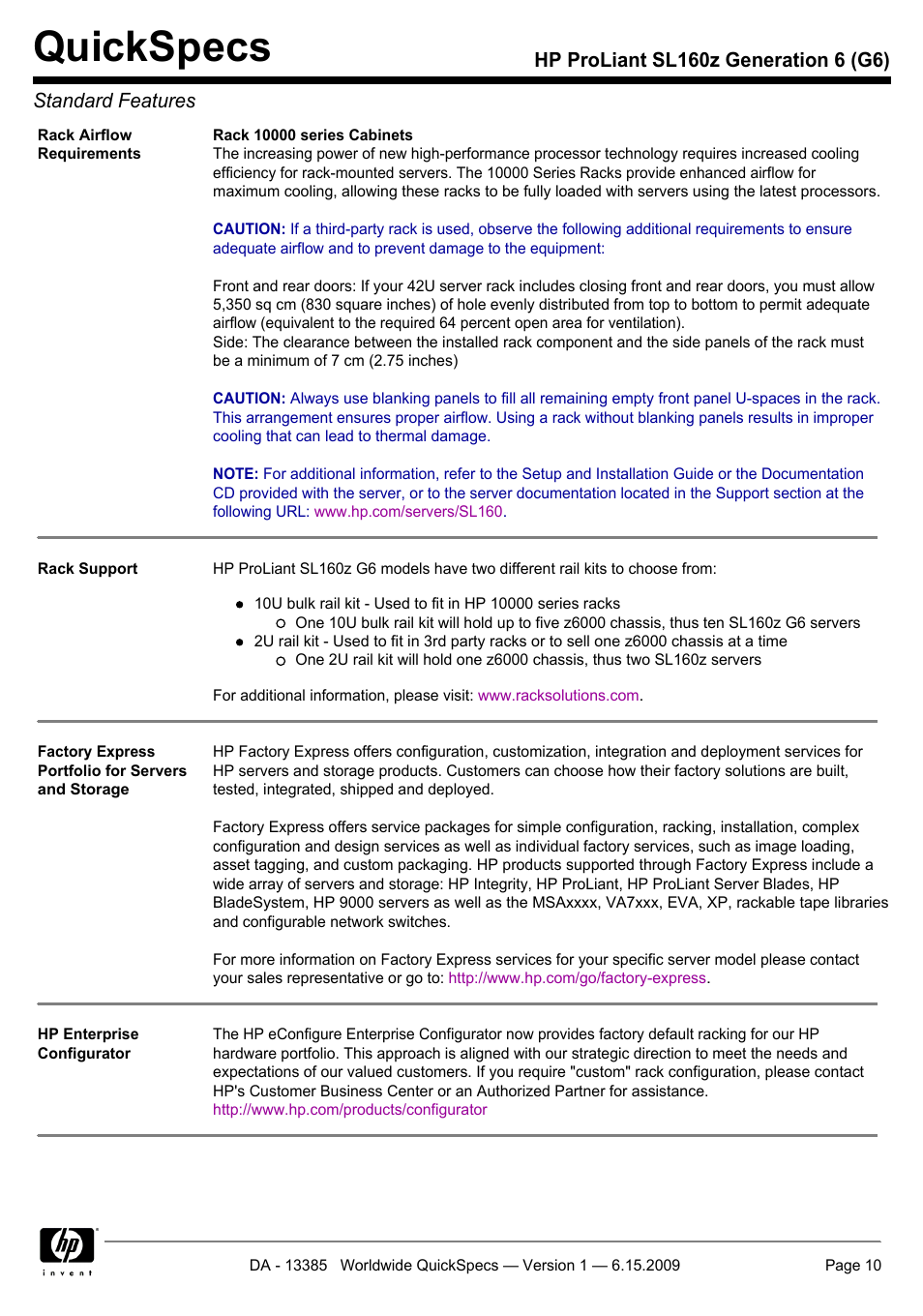 Quickspecs | HP SL160Z User Manual | Page 10 / 33