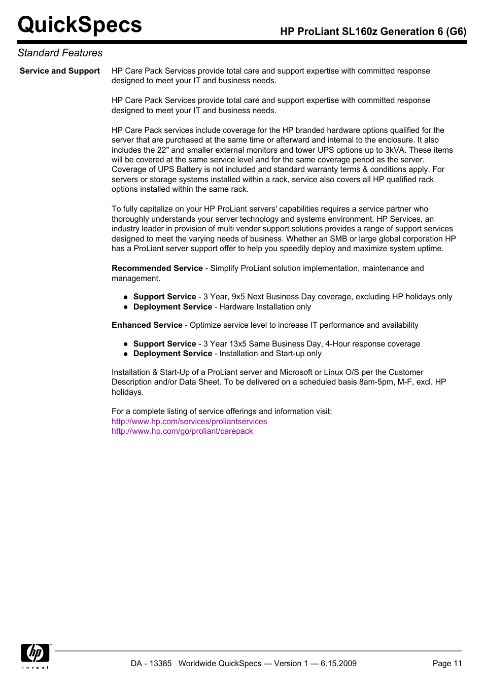Quickspecs | HP SL160Z User Manual | Page 11 / 33