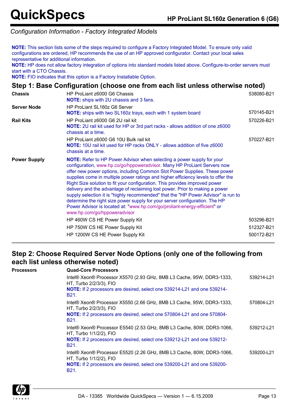 Quickspecs | HP SL160Z User Manual | Page 13 / 33