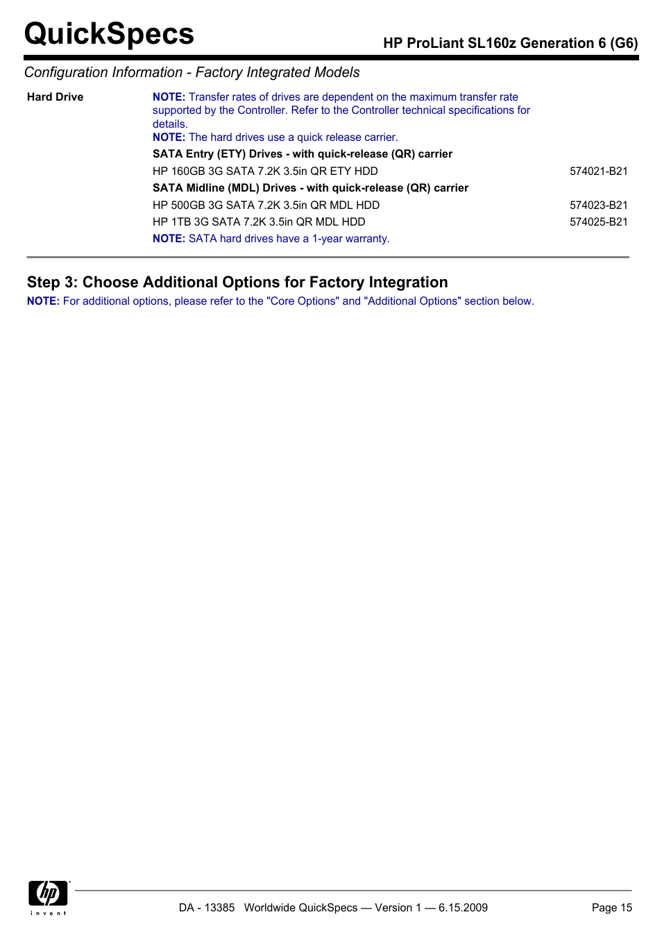 Quickspecs | HP SL160Z User Manual | Page 15 / 33