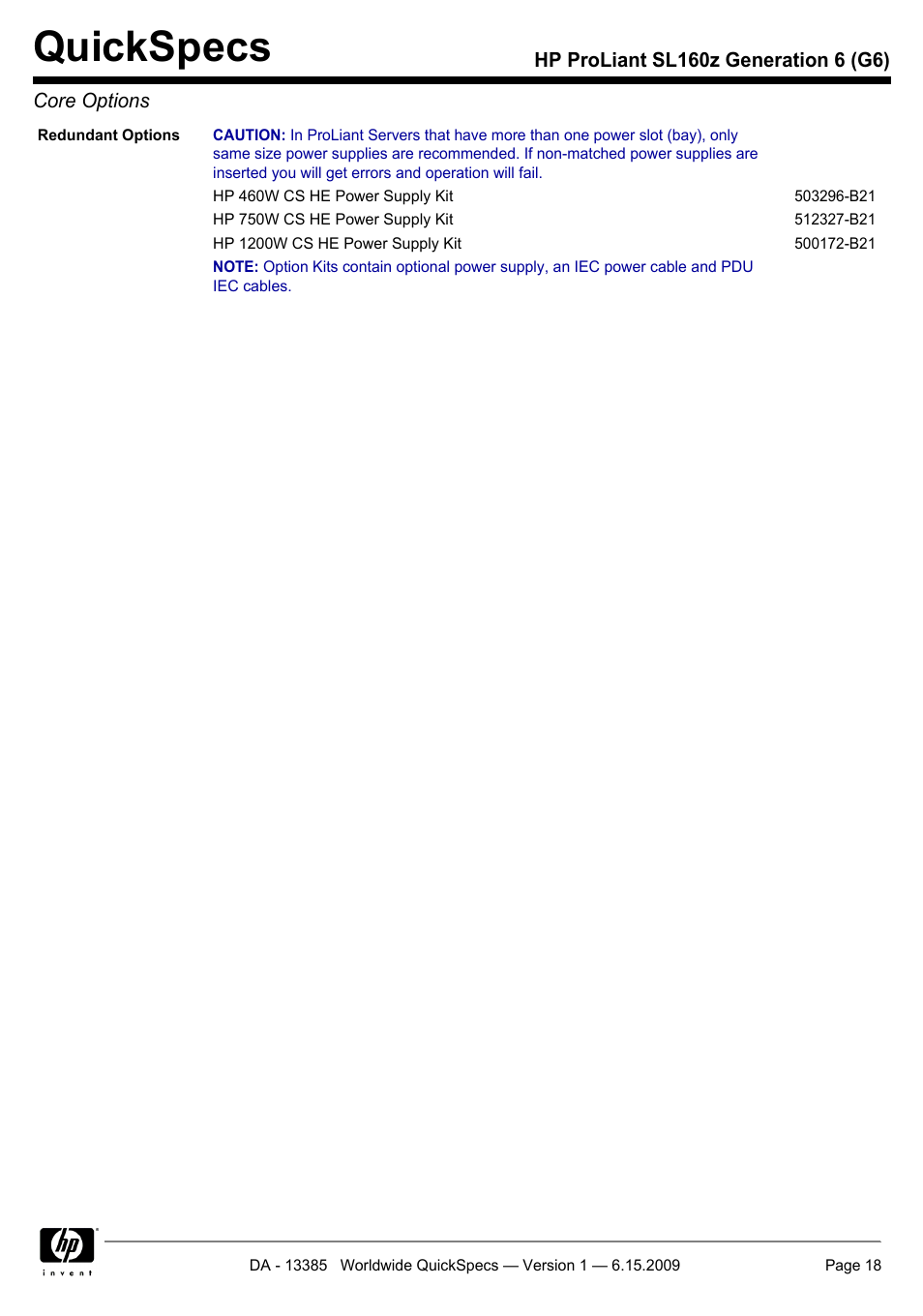 Quickspecs | HP SL160Z User Manual | Page 18 / 33
