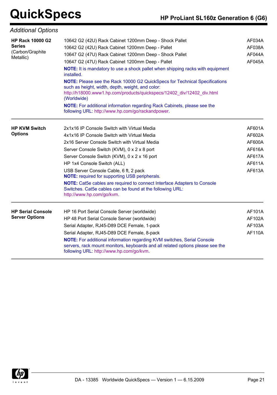 Quickspecs | HP SL160Z User Manual | Page 21 / 33