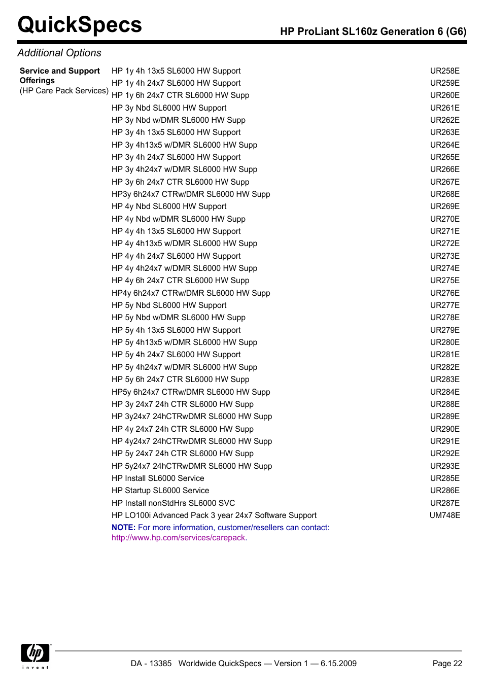 Quickspecs | HP SL160Z User Manual | Page 22 / 33