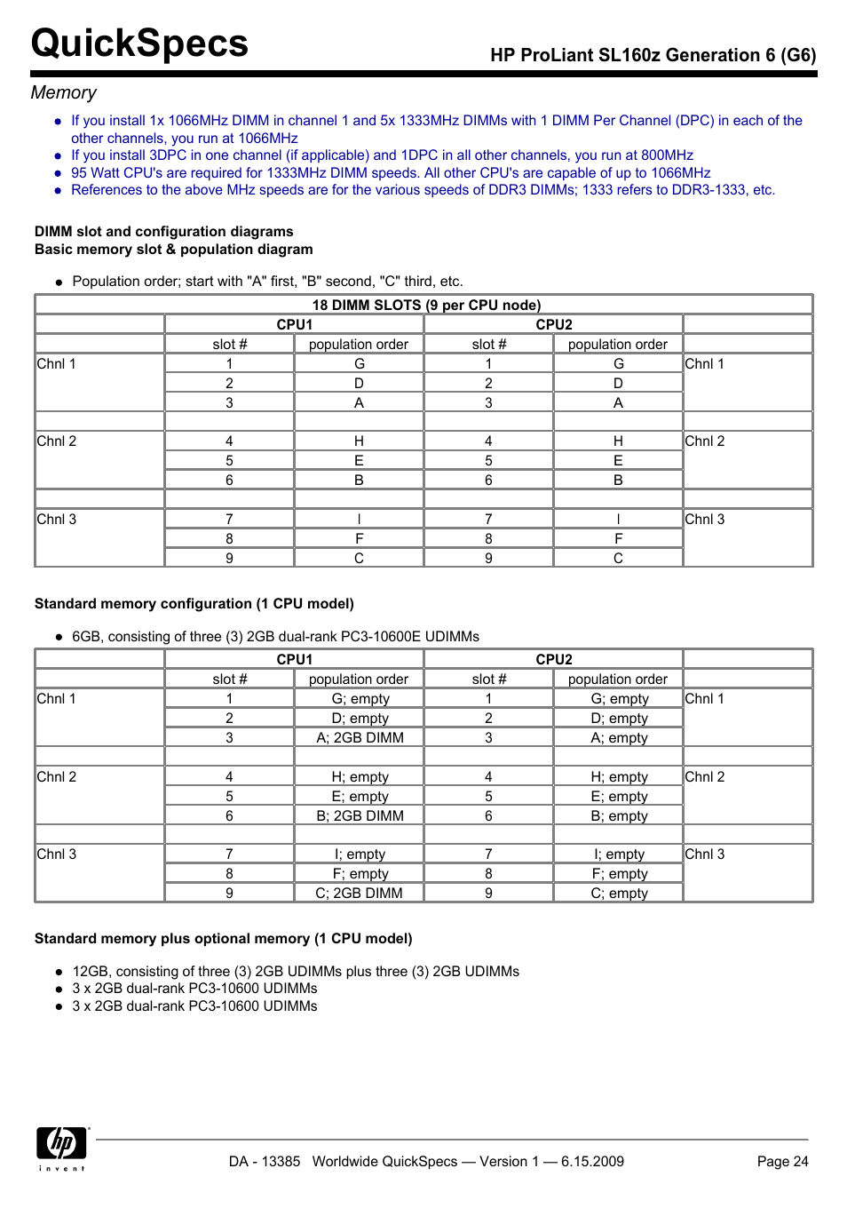 Quickspecs | HP SL160Z User Manual | Page 24 / 33