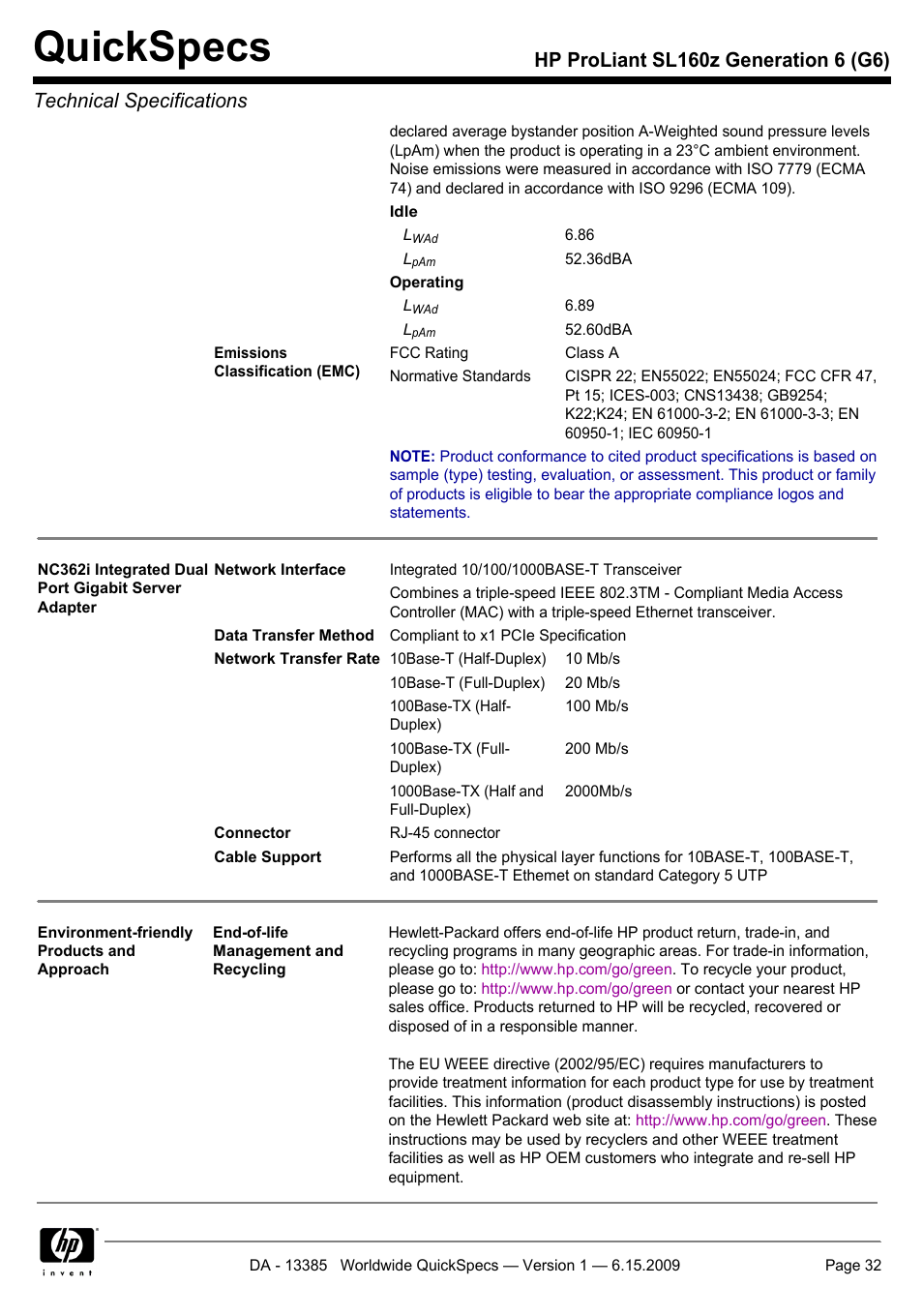 Quickspecs | HP SL160Z User Manual | Page 32 / 33