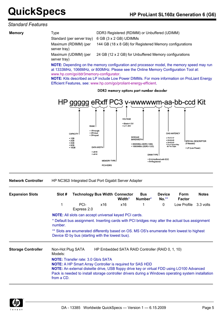 Quickspecs | HP SL160Z User Manual | Page 5 / 33