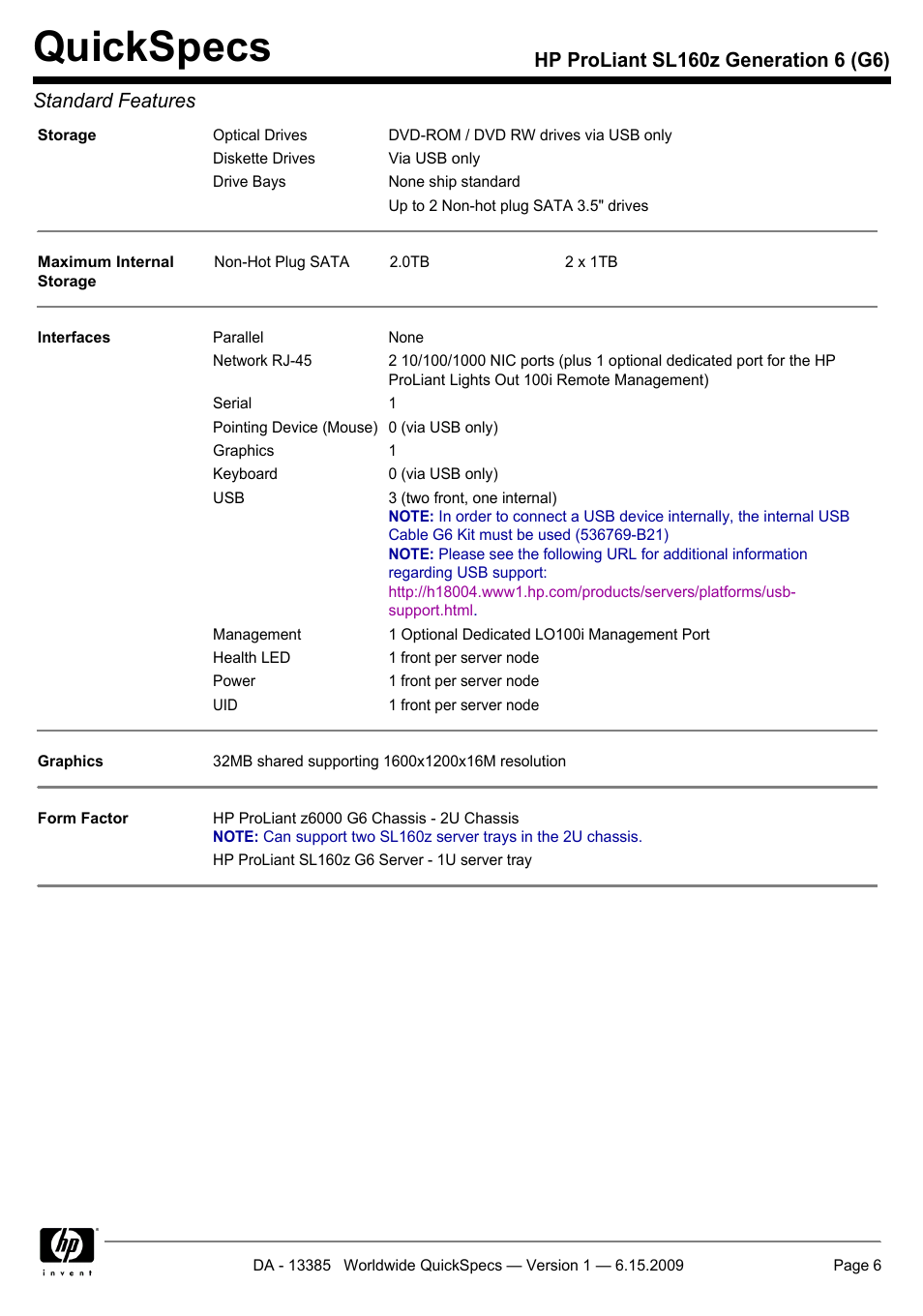 Quickspecs | HP SL160Z User Manual | Page 6 / 33