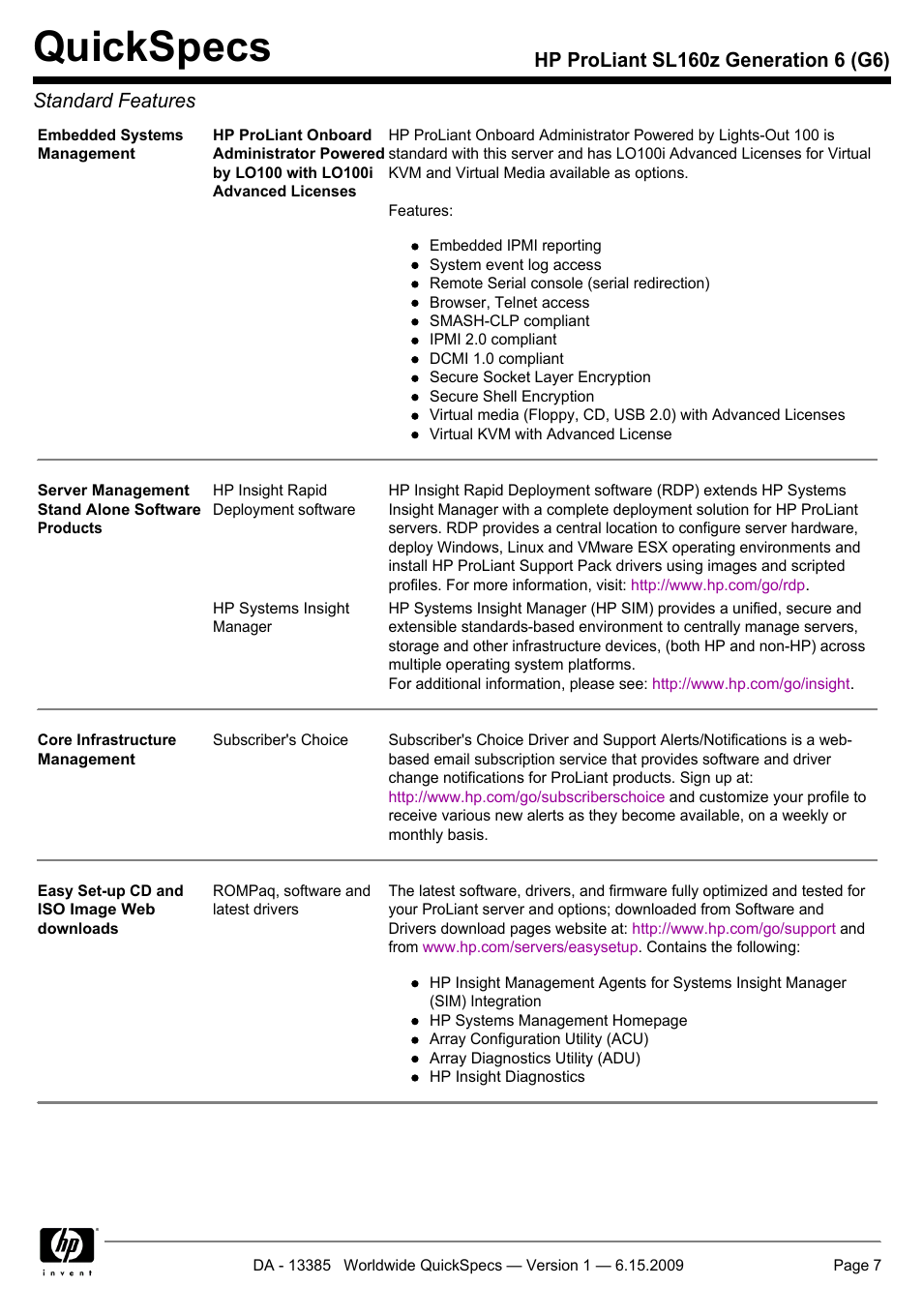 Quickspecs | HP SL160Z User Manual | Page 7 / 33