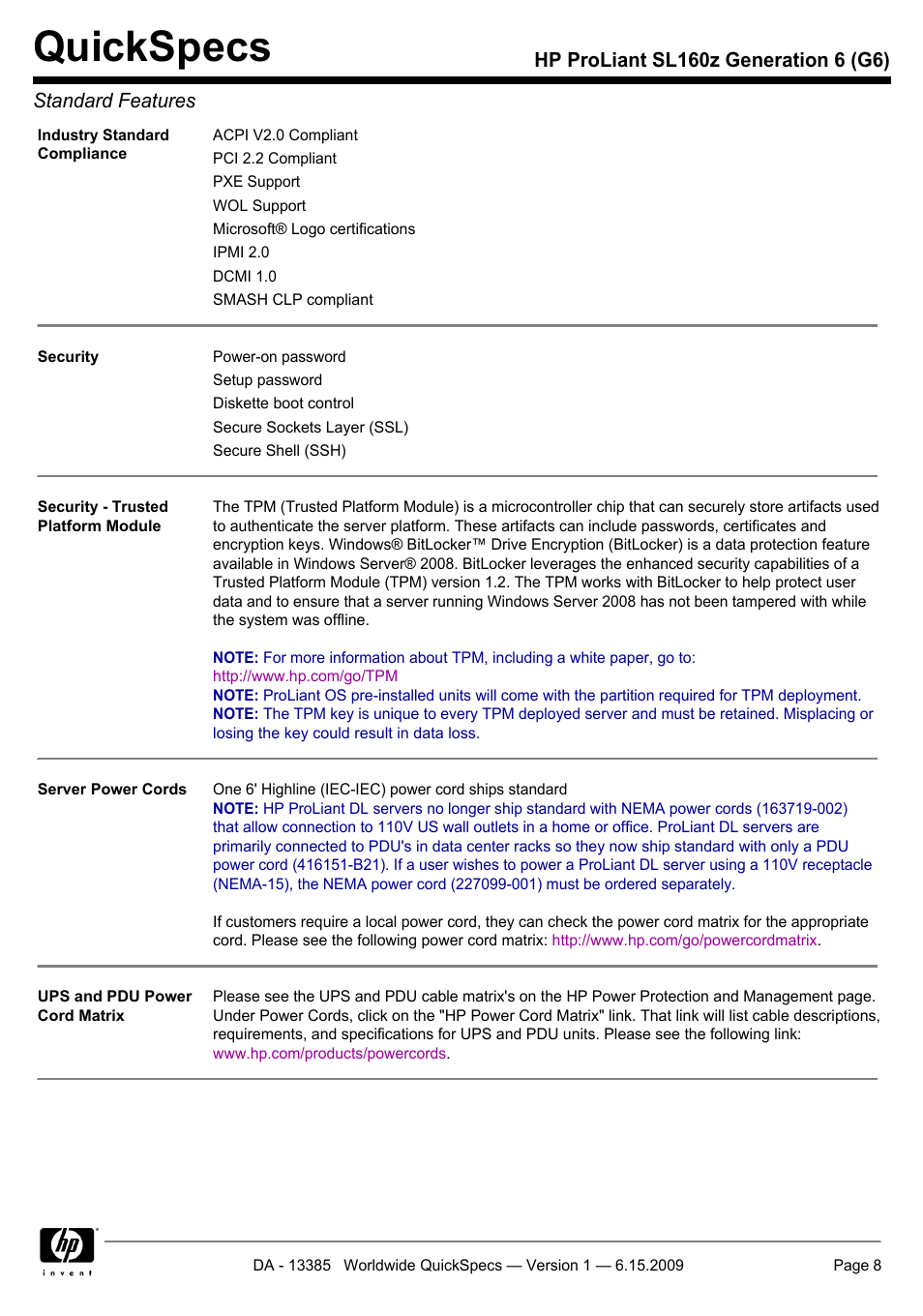 Quickspecs | HP SL160Z User Manual | Page 8 / 33