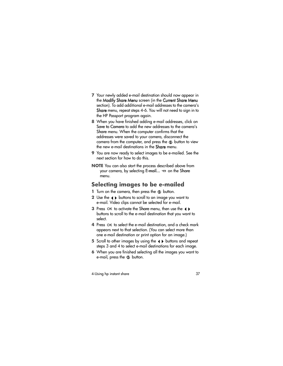 Selecting images to be e-mailed | HP PhotoSmart 620 User Manual | Page 39 / 80