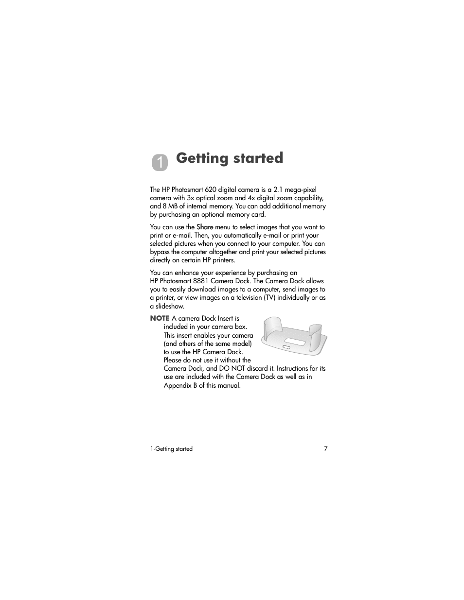 Getting started | HP PhotoSmart 620 User Manual | Page 9 / 80