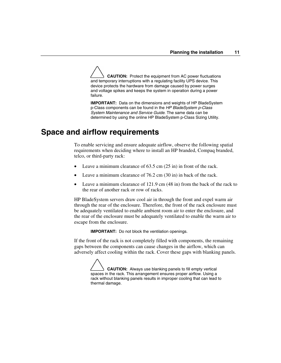 Space and airflow requirements | HP 354556-002 User Manual | Page 11 / 104