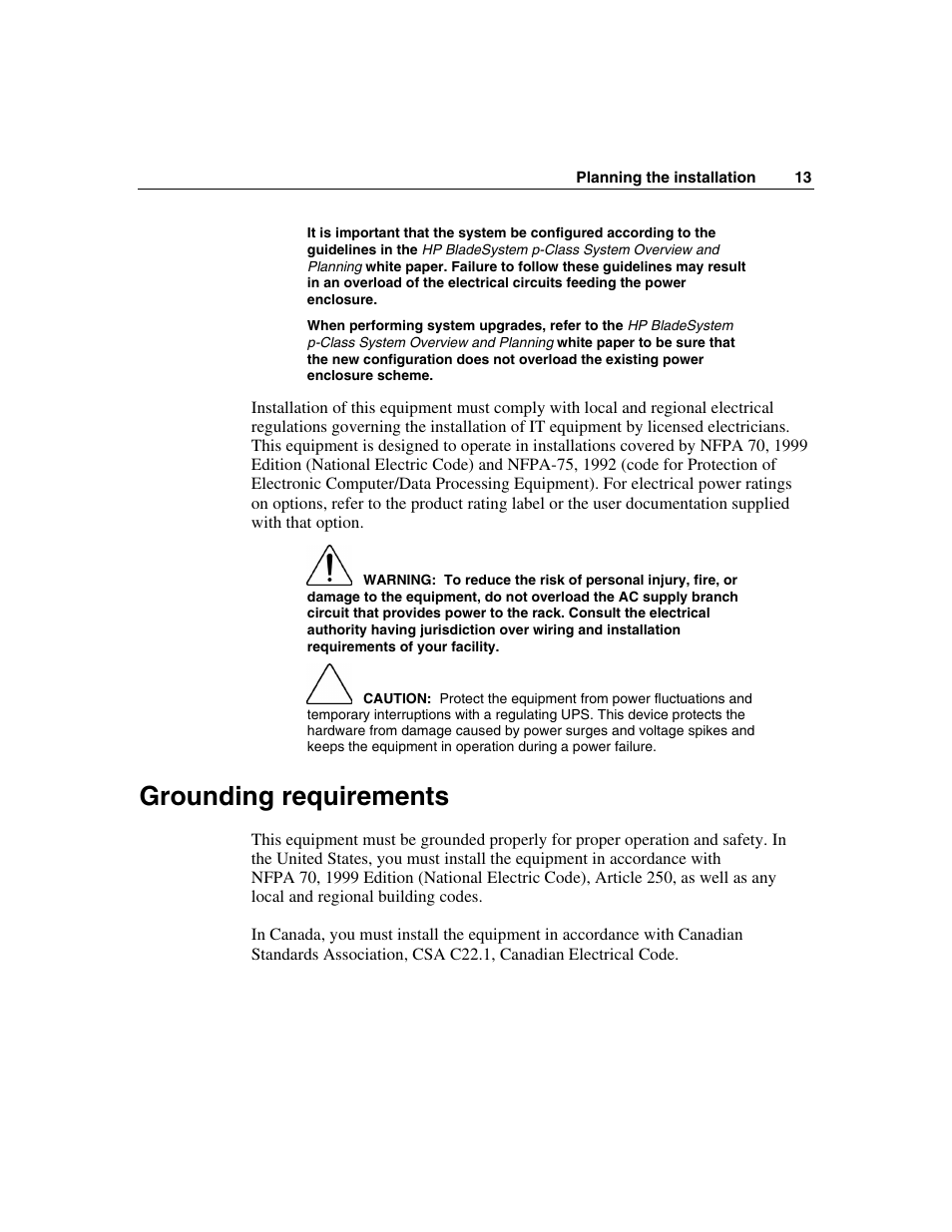Grounding requirements | HP 354556-002 User Manual | Page 13 / 104