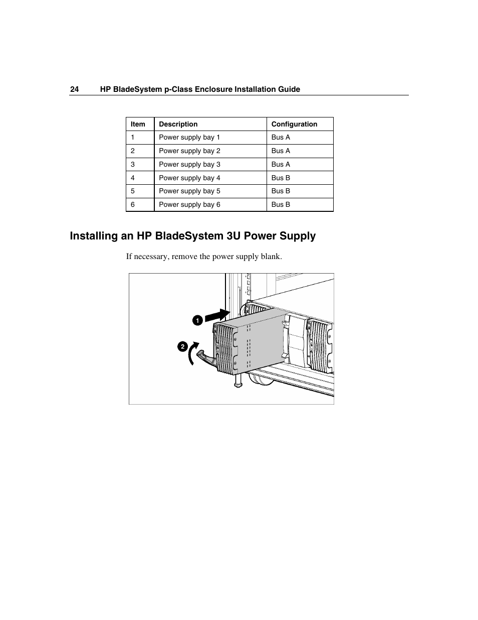 Installing an hp bladesystem 3u power supply | HP 354556-002 User Manual | Page 24 / 104