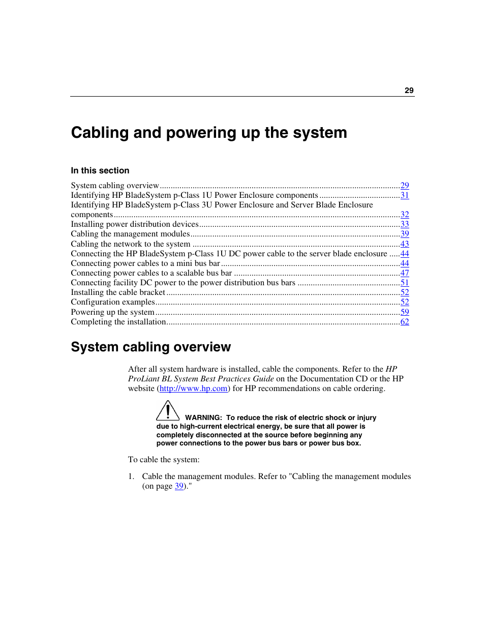 Cabling and powering up the system, System cabling overview | HP 354556-002 User Manual | Page 29 / 104