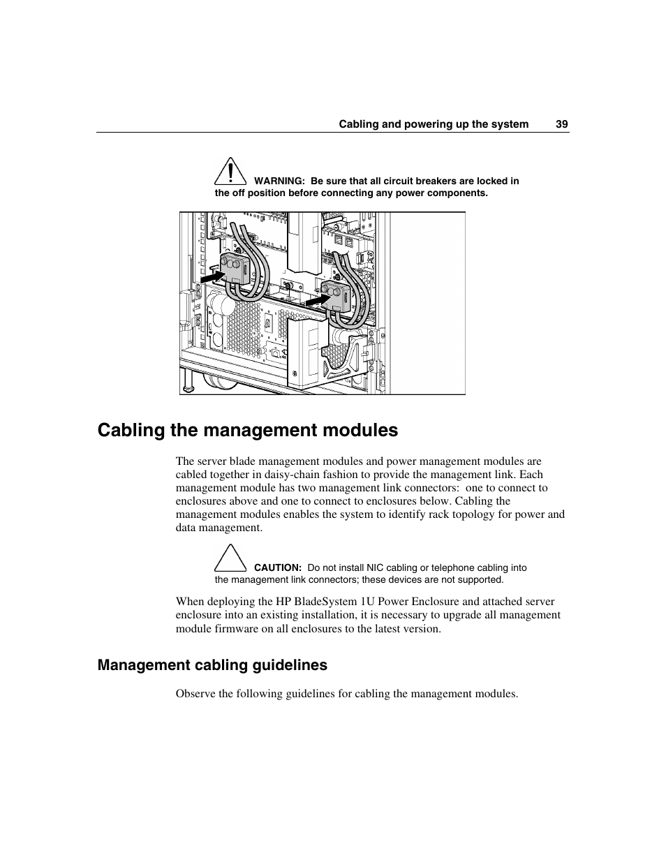 Cabling the management modules, Management cabling guidelines | HP 354556-002 User Manual | Page 39 / 104
