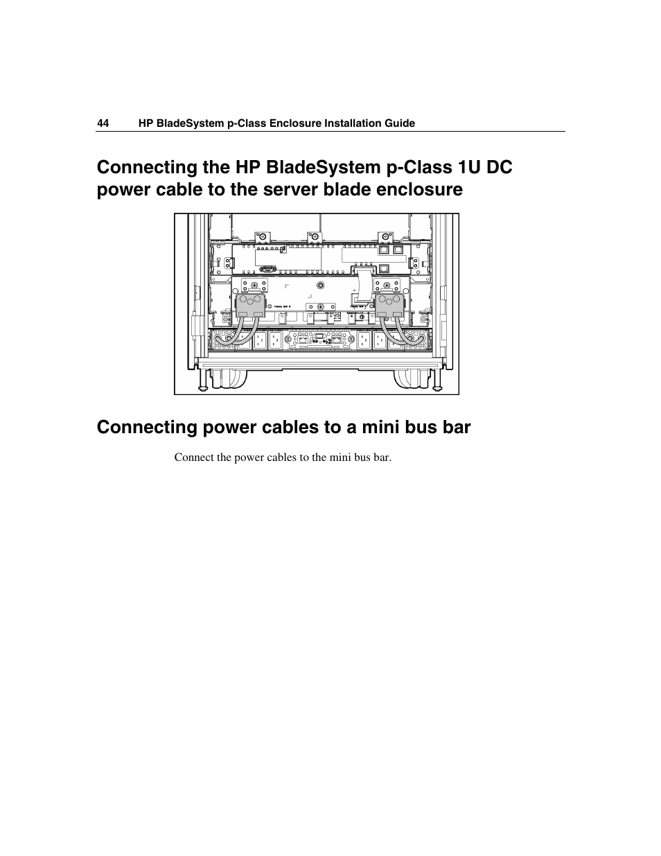 Connecting power cables to a mini bus bar | HP 354556-002 User Manual | Page 44 / 104