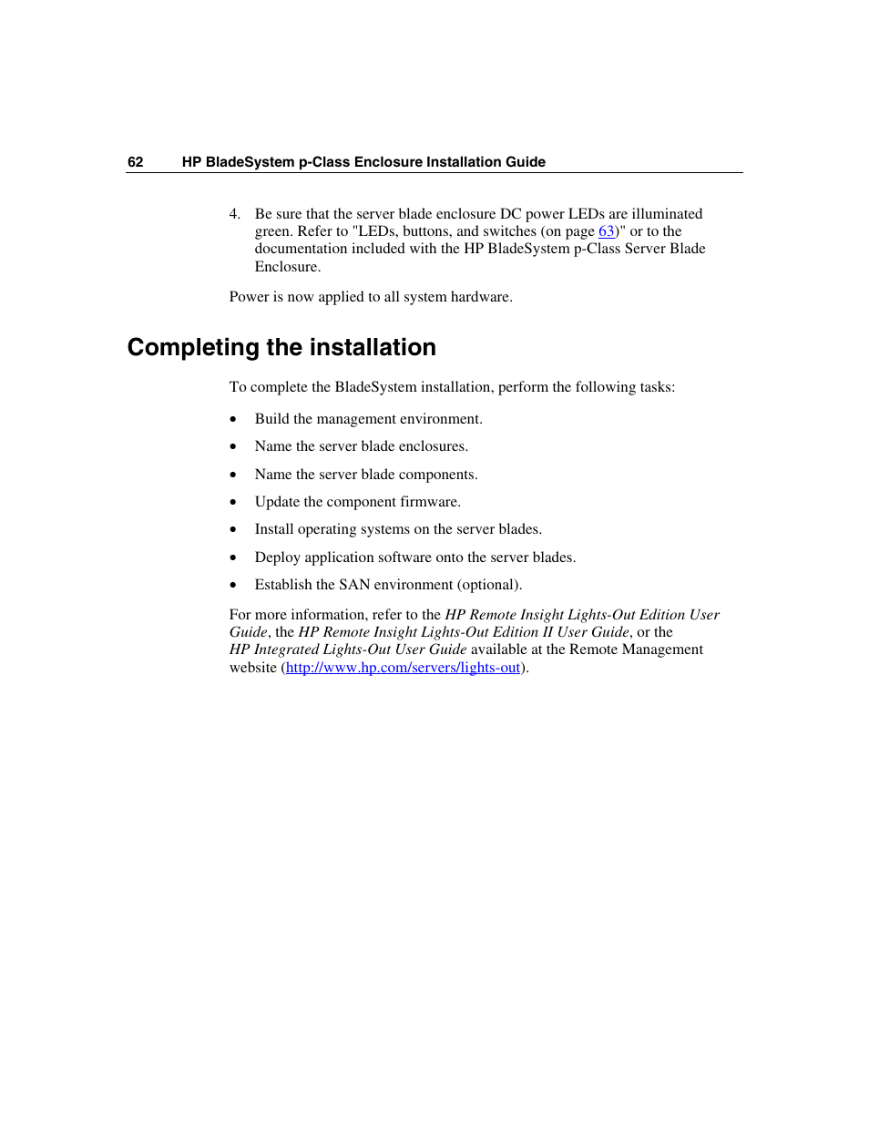 Completing the installation | HP 354556-002 User Manual | Page 62 / 104