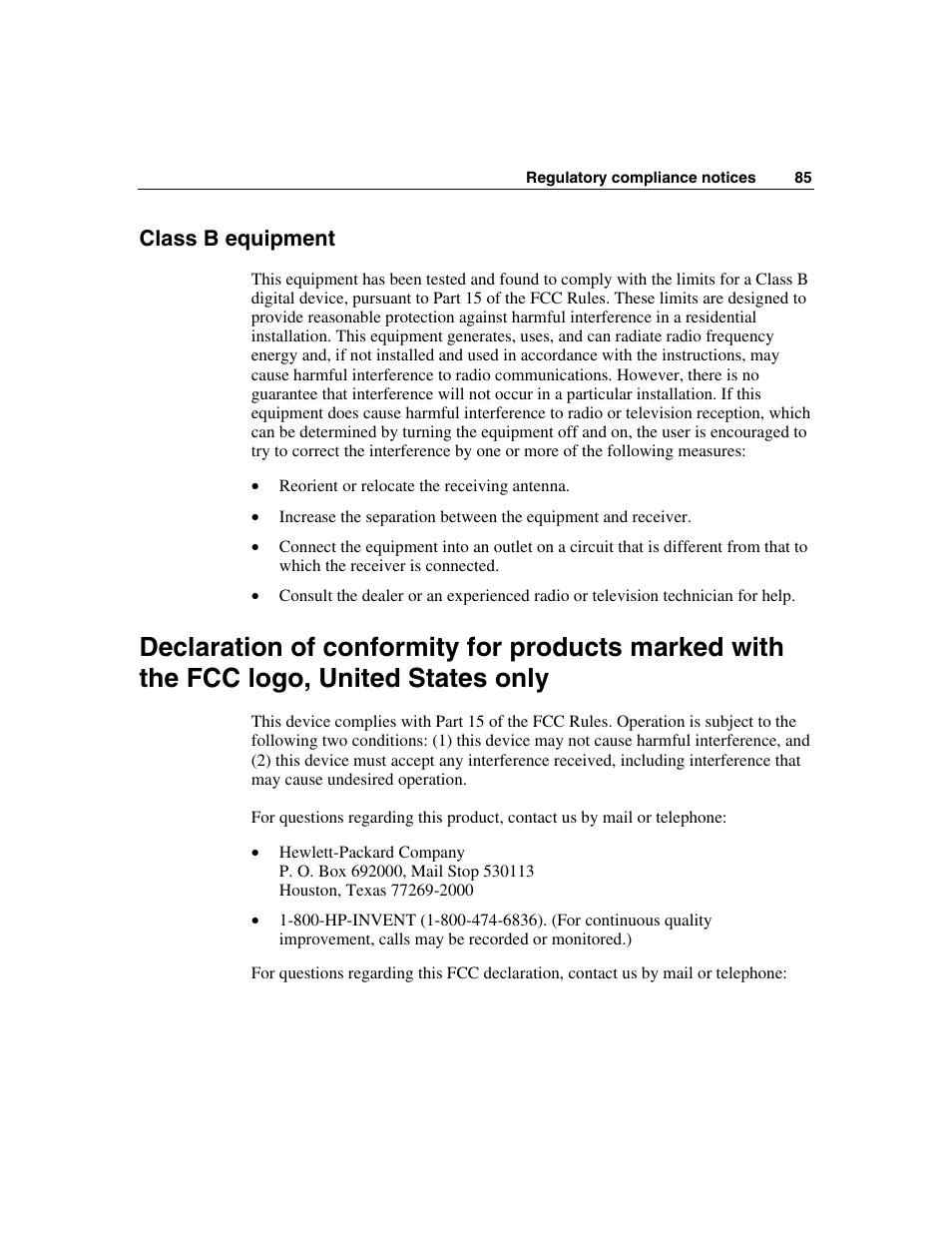 Class b equipment | HP 354556-002 User Manual | Page 85 / 104