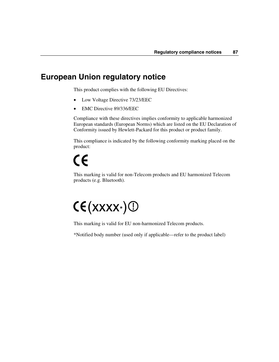 European union regulatory notice | HP 354556-002 User Manual | Page 87 / 104