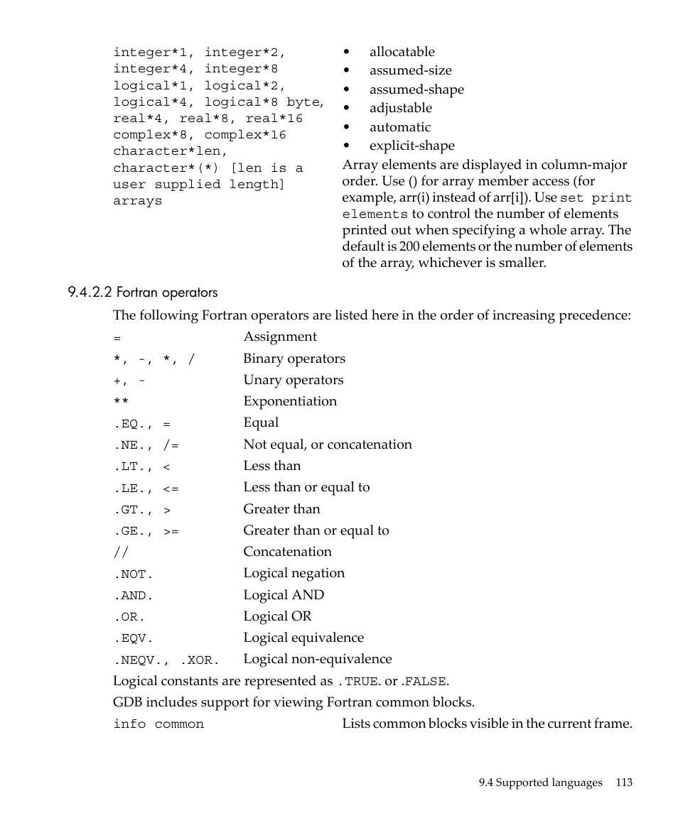 2 fortran operators | HP gnu source-level debugger 5992-4701 User Manual | Page 113 / 369