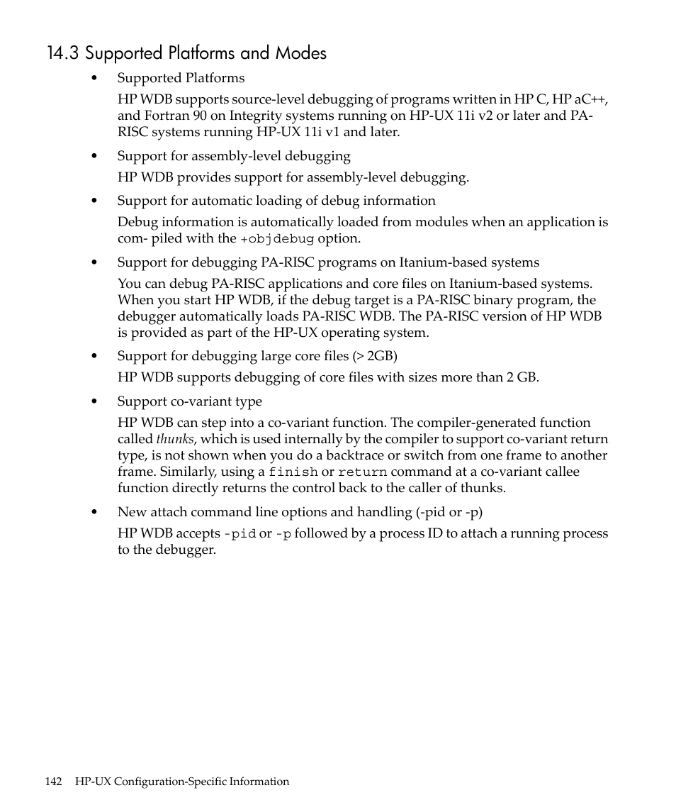 3 supported platforms and modes | HP gnu source-level debugger 5992-4701 User Manual | Page 142 / 369