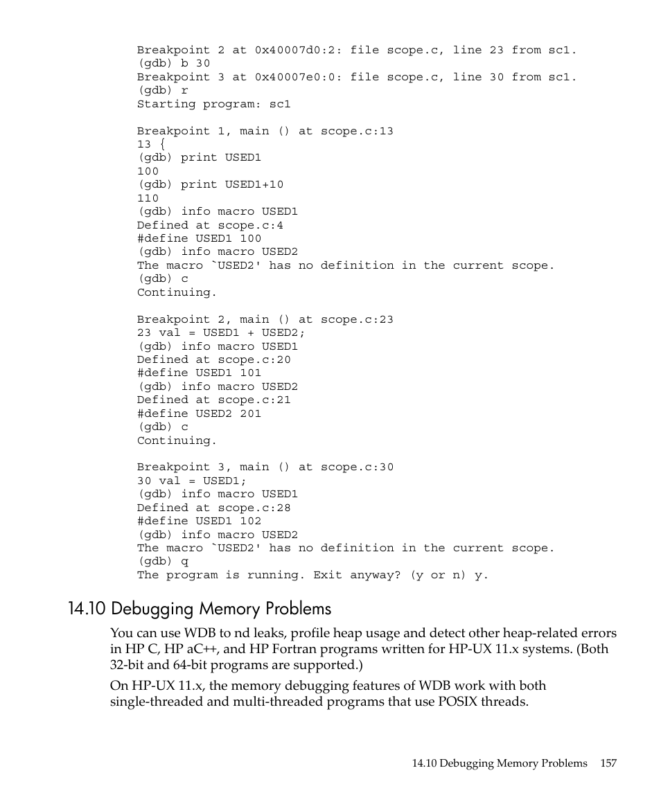 10 debugging memory problems | HP gnu source-level debugger 5992-4701 User Manual | Page 157 / 369