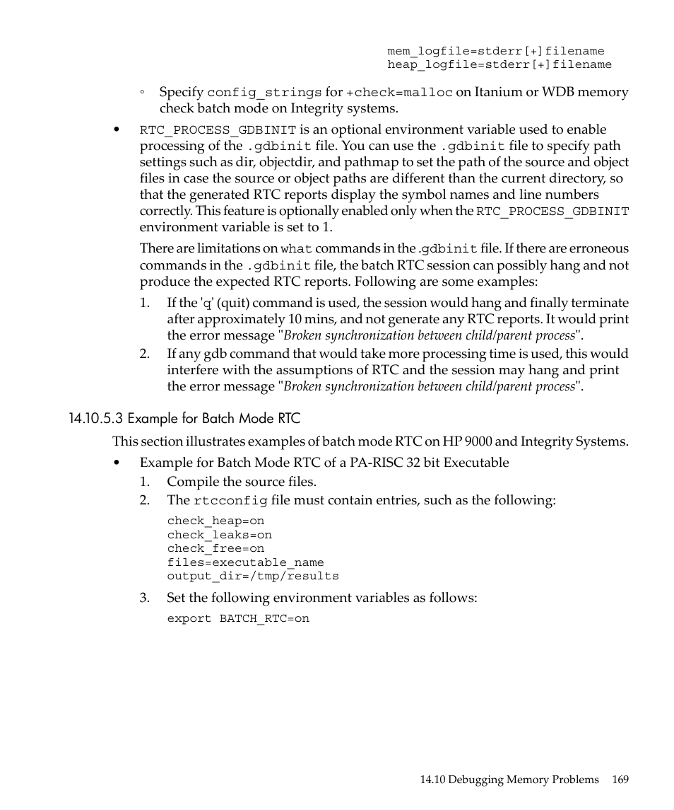 3 example for batch mode rtc | HP gnu source-level debugger 5992-4701 User Manual | Page 169 / 369