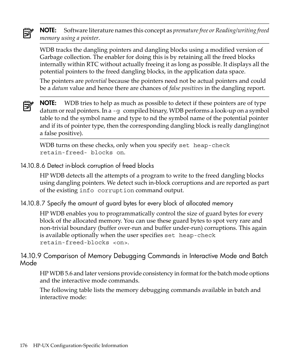 6 detect in-block corruption of freed blocks | HP gnu source-level debugger 5992-4701 User Manual | Page 176 / 369