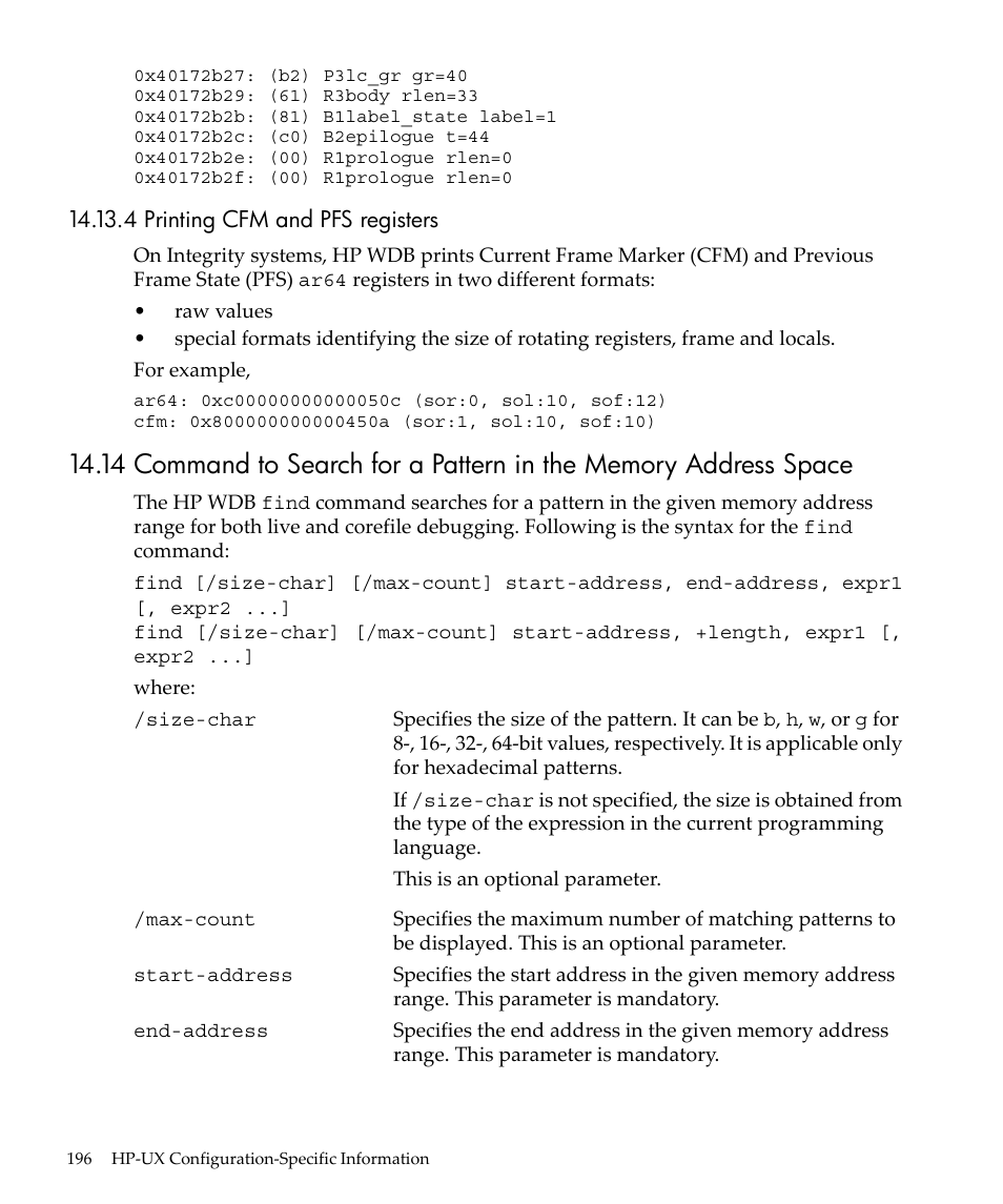 4 printing cfm and pfs registers | HP gnu source-level debugger 5992-4701 User Manual | Page 196 / 369
