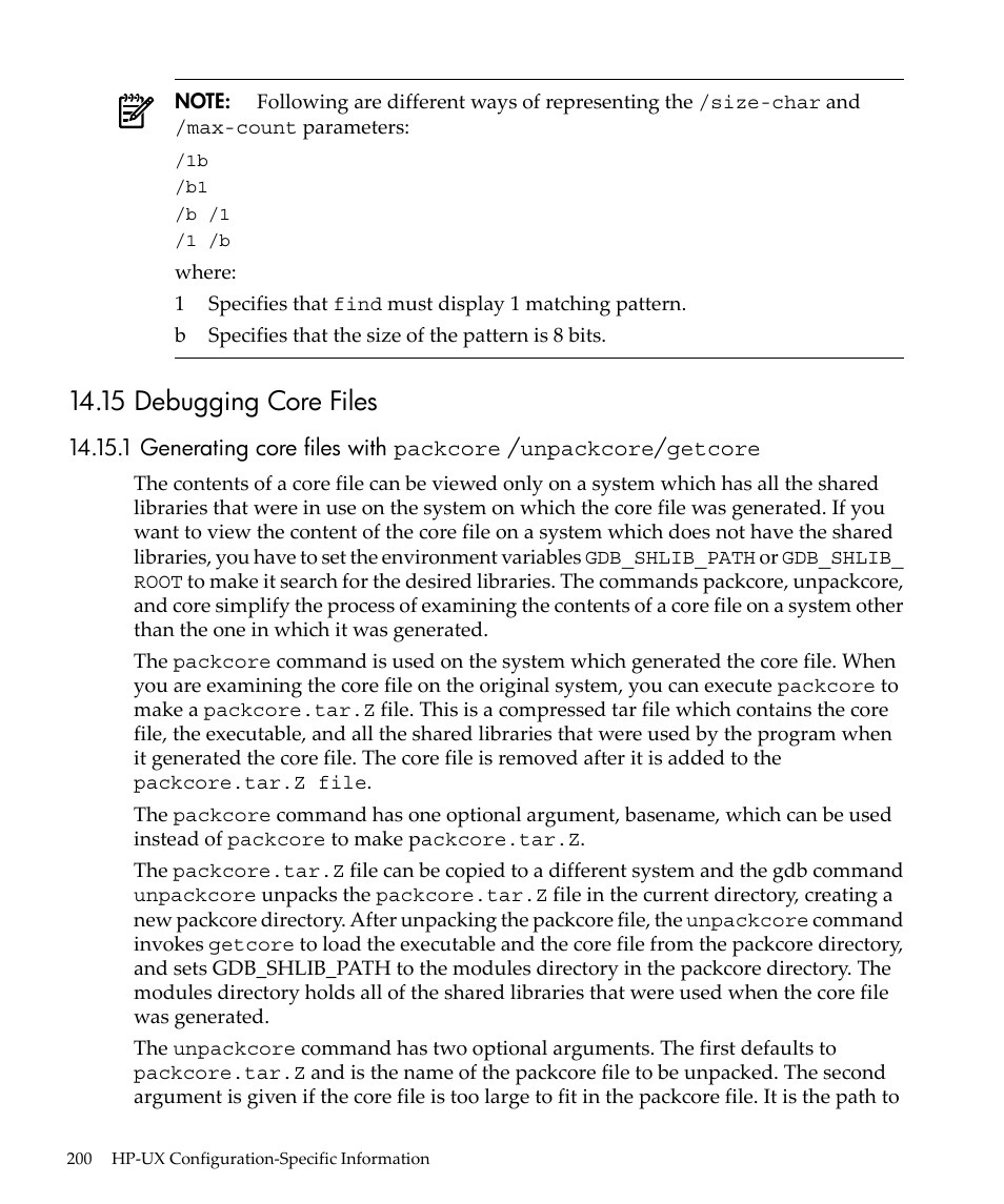 15 debugging core files | HP gnu source-level debugger 5992-4701 User Manual | Page 200 / 369
