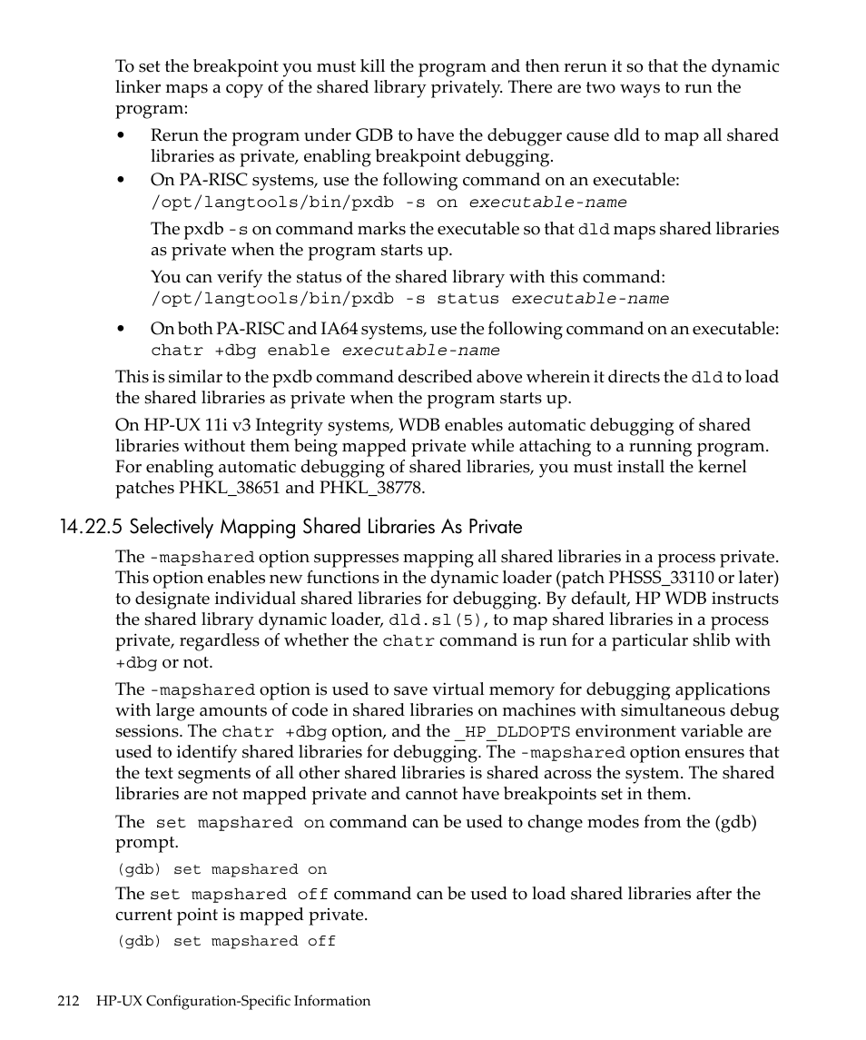 5 selectively mapping shared libraries as private | HP gnu source-level debugger 5992-4701 User Manual | Page 212 / 369