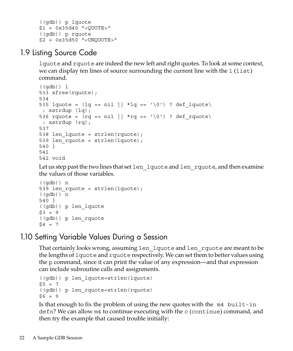 9 listing source code, 10 setting variable values during a session | HP gnu source-level debugger 5992-4701 User Manual | Page 22 / 369