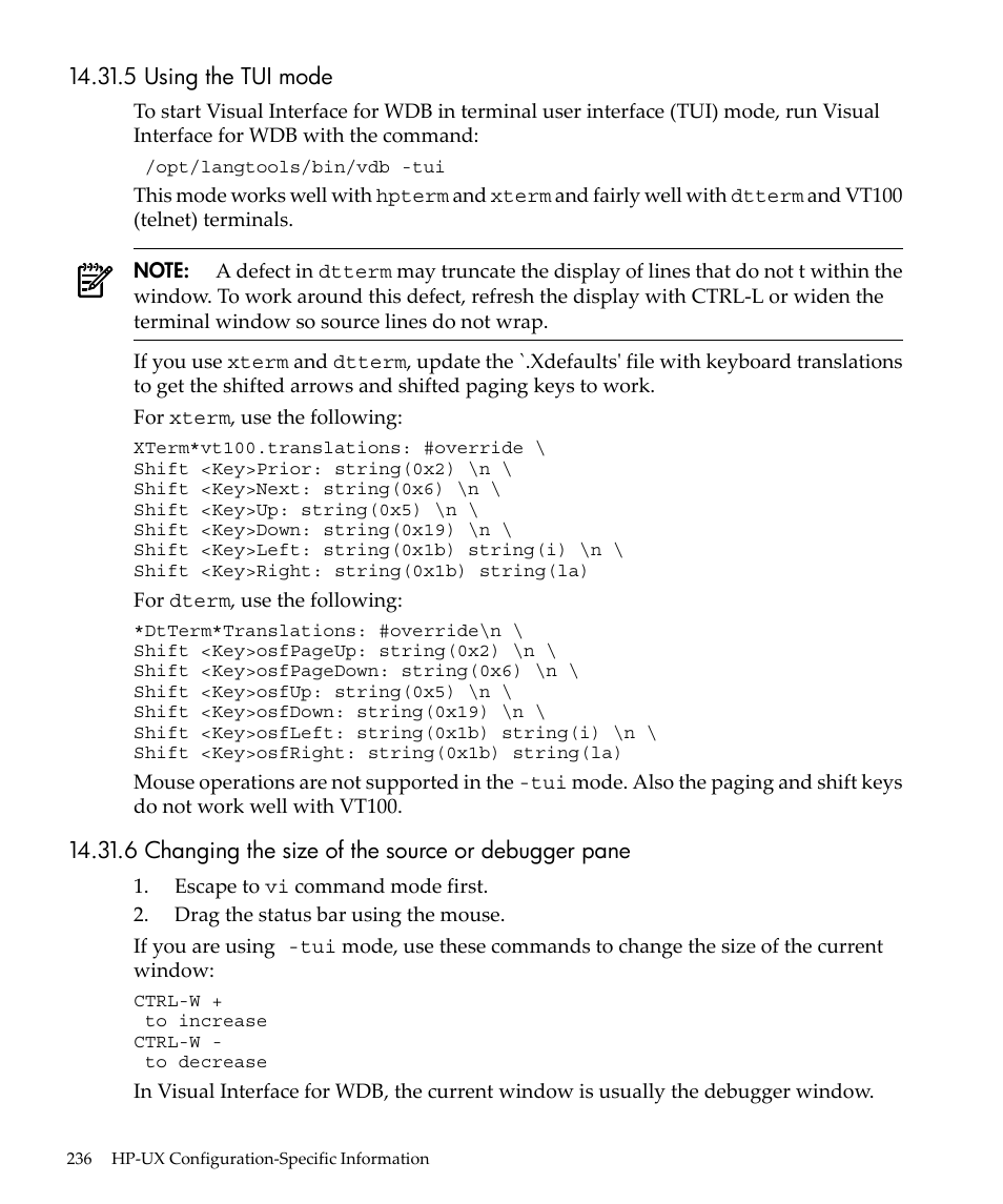 5 using the tui mode, 6 changing the size of the source or debugger pane | HP gnu source-level debugger 5992-4701 User Manual | Page 236 / 369