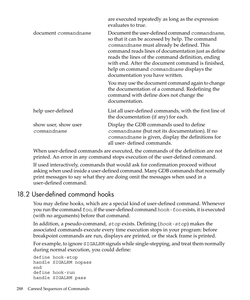 2 user-defined command hooks | HP gnu source-level debugger 5992-4701 User Manual | Page 288 / 369