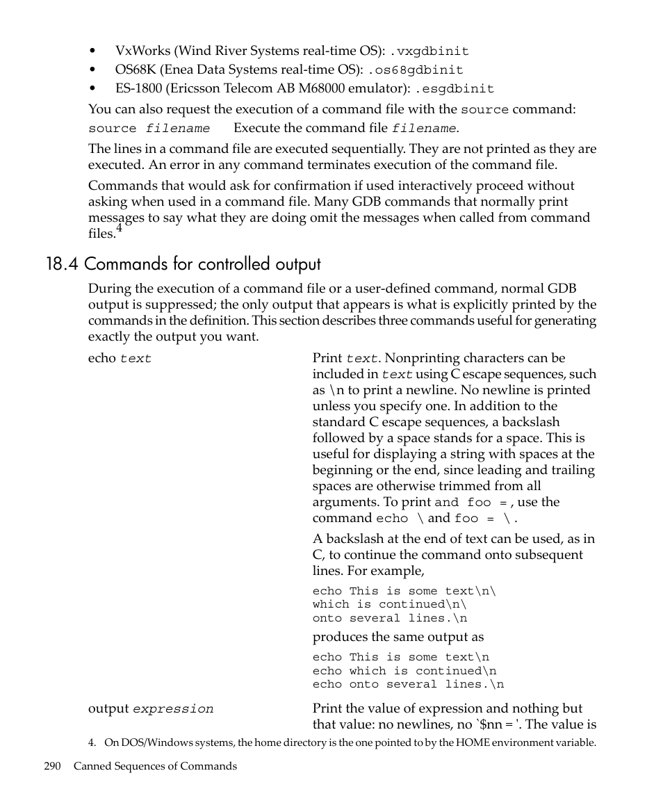 4 commands for controlled output | HP gnu source-level debugger 5992-4701 User Manual | Page 290 / 369