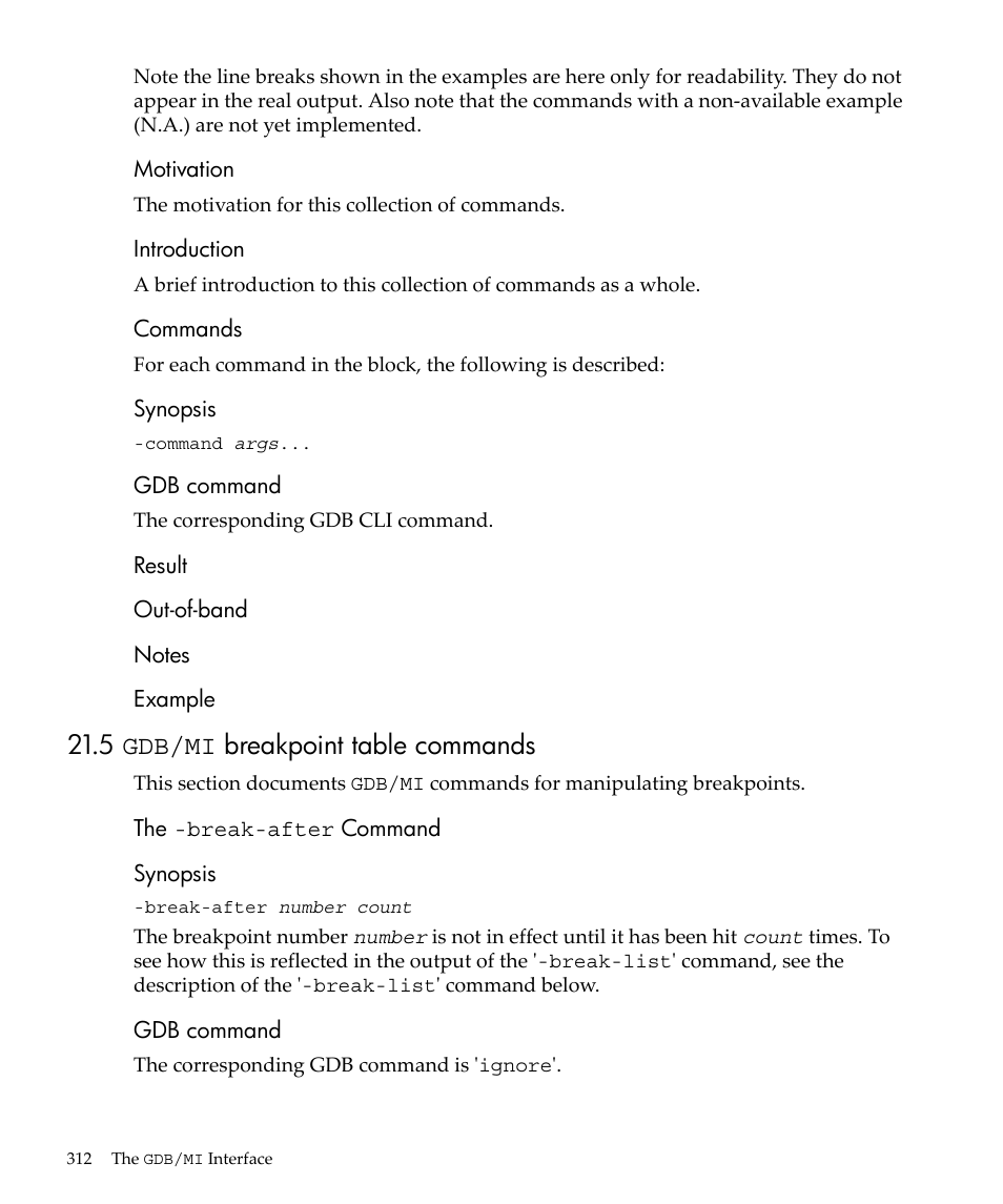 5 gdb/mi breakpoint table commands | HP gnu source-level debugger 5992-4701 User Manual | Page 312 / 369