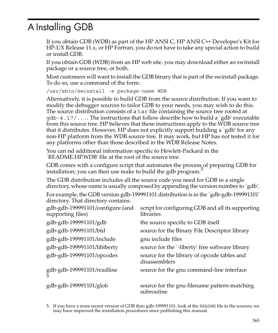A installing gdb | HP gnu source-level debugger 5992-4701 User Manual | Page 365 / 369