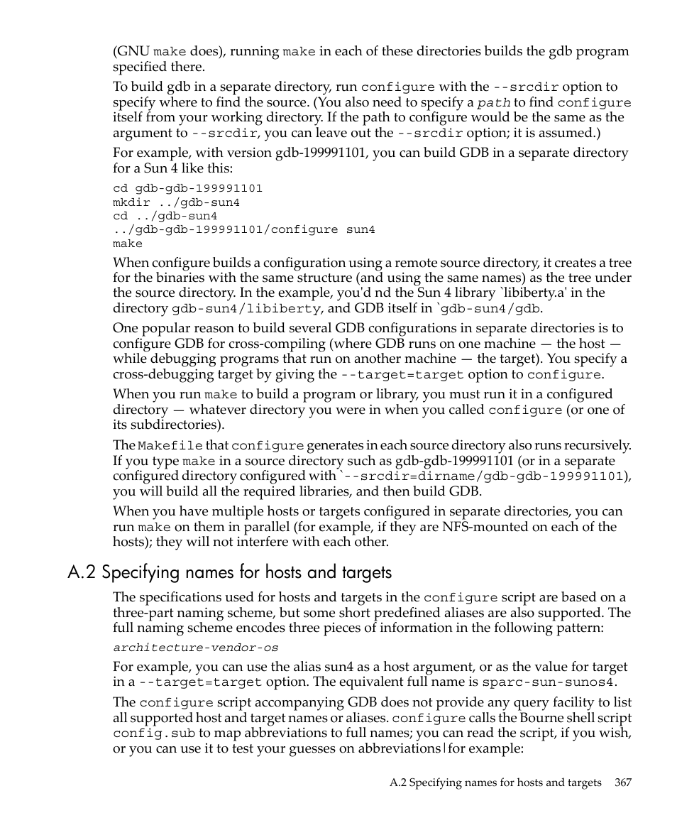 A.2 specifying names for hosts and targets | HP gnu source-level debugger 5992-4701 User Manual | Page 367 / 369