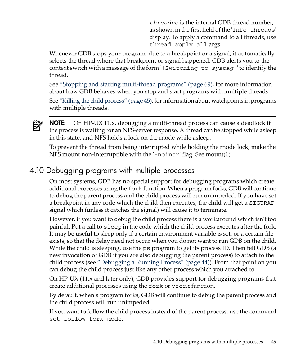 10 debugging programs with multiple processes | HP gnu source-level debugger 5992-4701 User Manual | Page 49 / 369