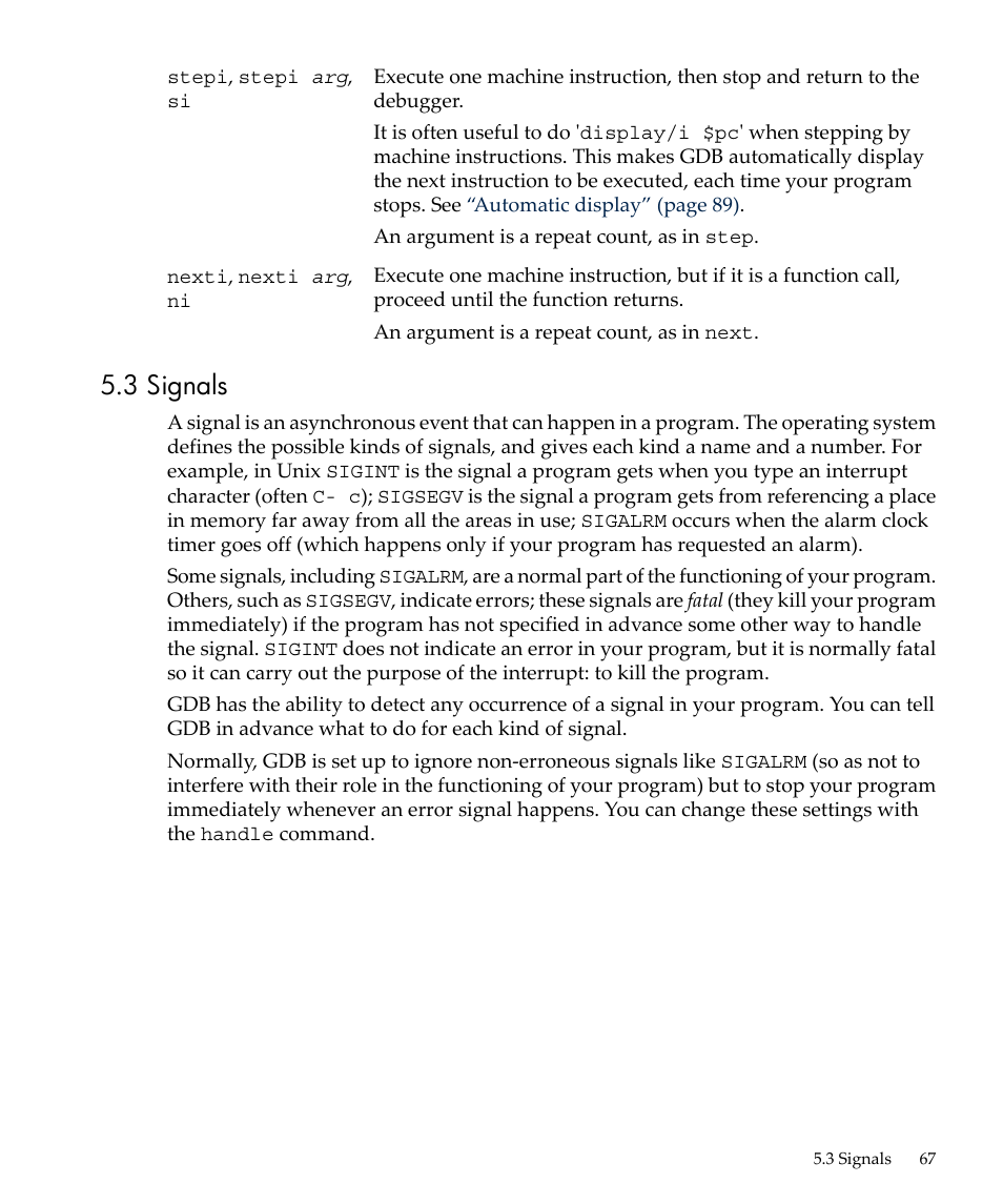 3 signals | HP gnu source-level debugger 5992-4701 User Manual | Page 67 / 369