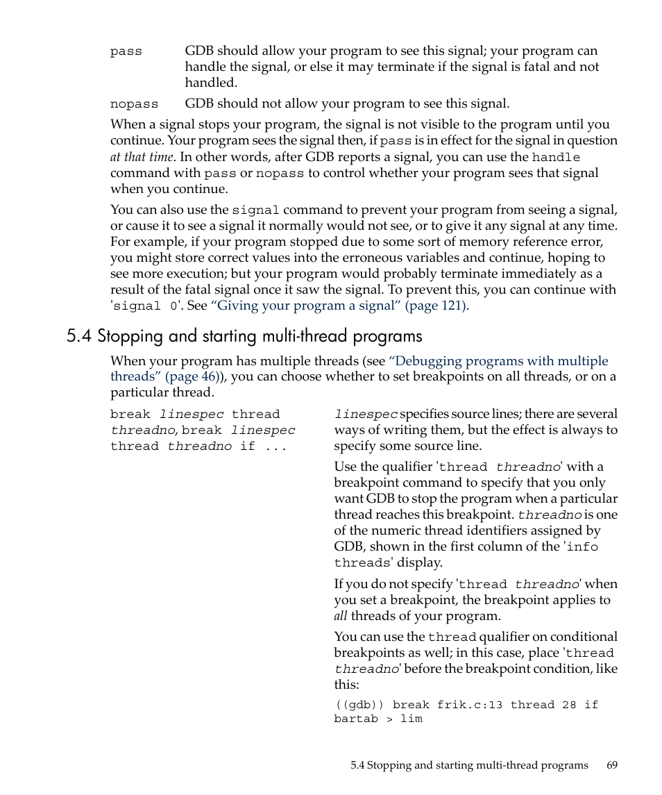 4 stopping and starting multi-thread programs | HP gnu source-level debugger 5992-4701 User Manual | Page 69 / 369