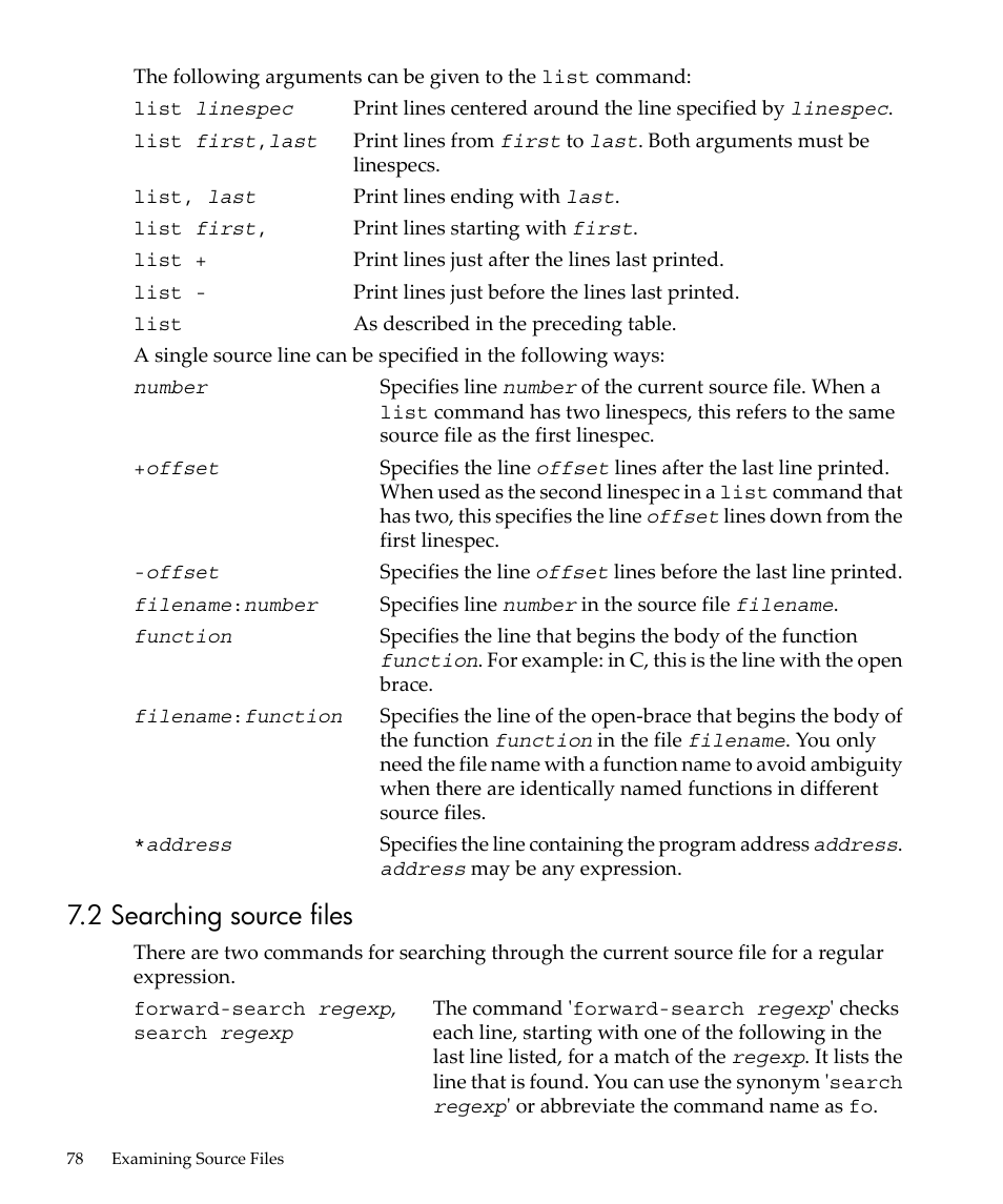 2 searching source files | HP gnu source-level debugger 5992-4701 User Manual | Page 78 / 369