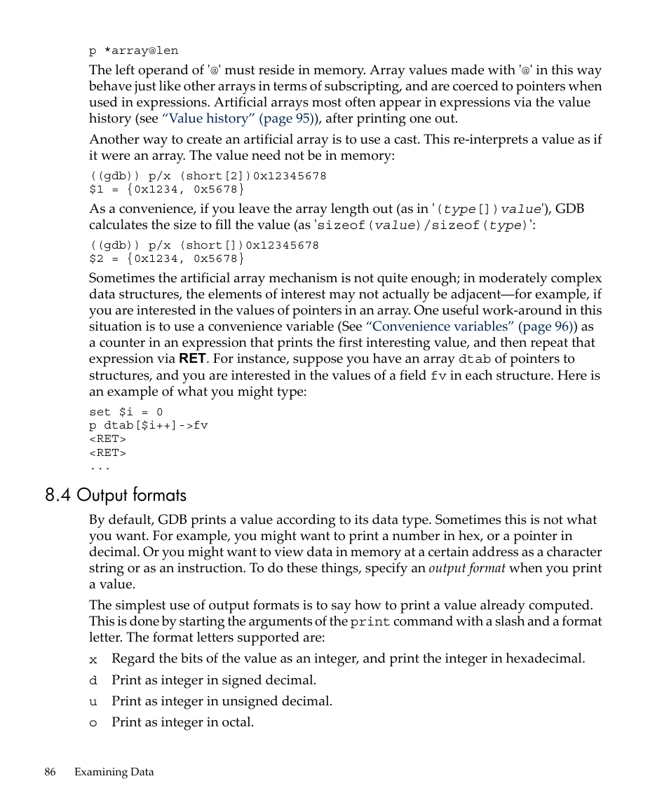 4 output formats | HP gnu source-level debugger 5992-4701 User Manual | Page 86 / 369
