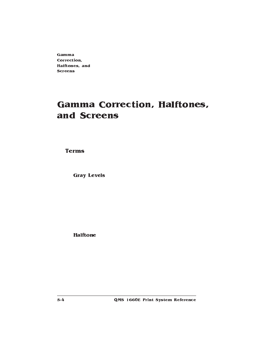Gamma correction, halftones, and screens, Terms, Gamma correction | HP QMS 1660E User Manual | Page 102 / 314